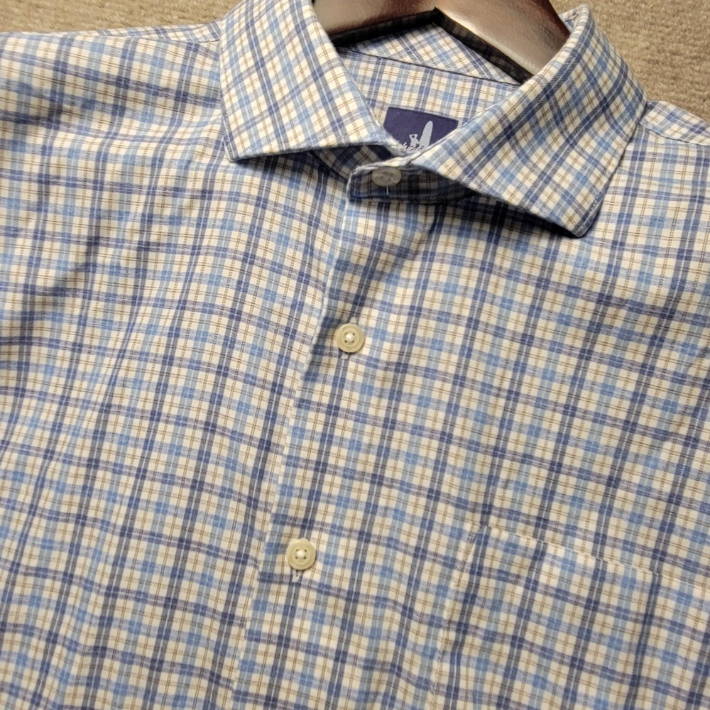 johnnie-O Prep-Formance Shirt Mens XL Blue White Plaid Long Sleeve Button Down
